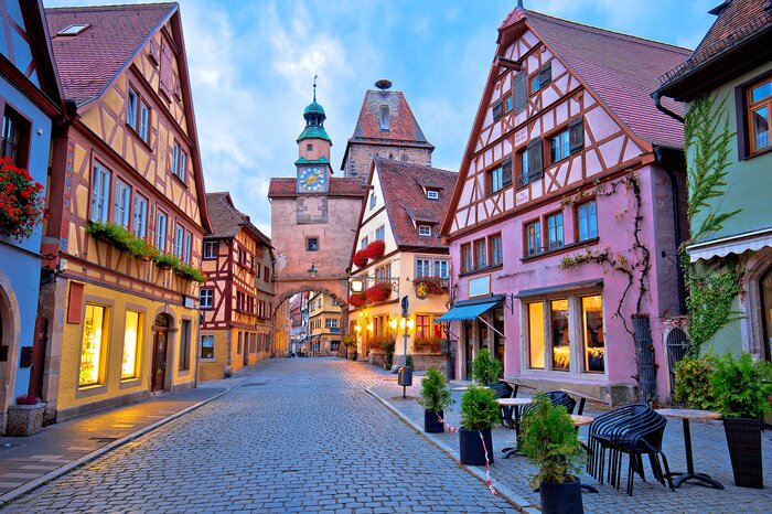 Cobbled streets in the historic town of Rothenburg ob der Tauber
