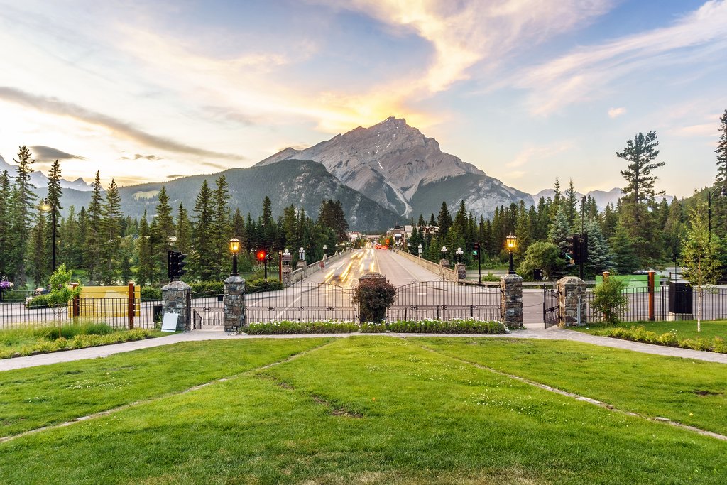 Cascade Mountain towers over Banff's Main Street