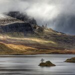 Scotland's misty Loch Fada and Old Man of Storr