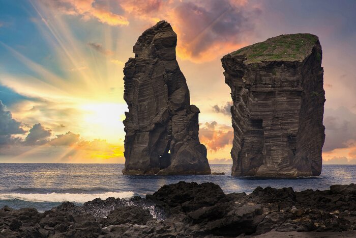 Fly to São Miguel from Portugal's mainland and check out the two volcanic rocks of Mosteiros Beach