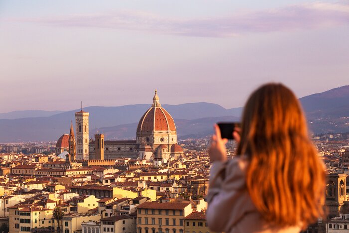 Florence's iconic skyline and the Ponte Vecchio bridge