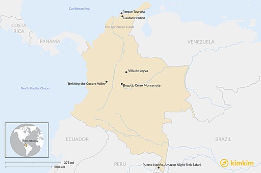 Colombia map: Top 5 Short Treks in Colombia