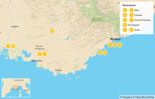 France map: Self-Drive tour in Provence & the French Riviera - 11 Days
