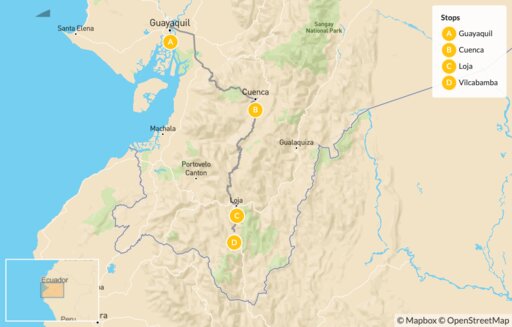 Map Highlights of Southern Ecuador - 11 Days