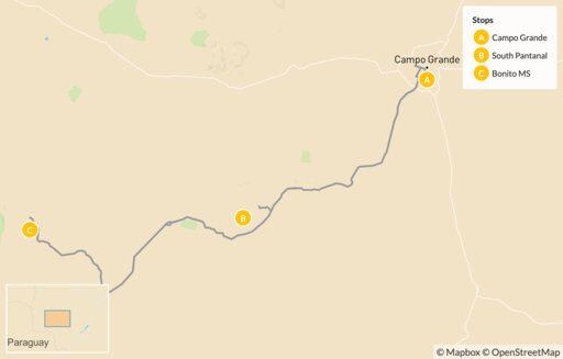 Brazil map: South Pantanal and Bonito MS Wildlife - 8 Days