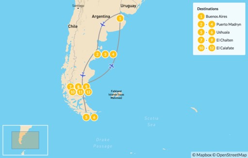 Patagonia map: Classic Argentine Patagonia - 13 Days