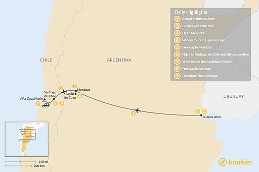 Argentina map: Exploring the Wine Regions of Argentina & Chile - 9 Days