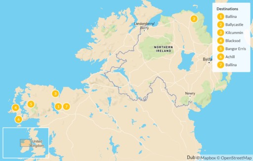 Ireland map: Ireland: Self-Guided Wild Atlantic Way Cycling Tour - 8 Days