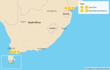 Map of South Africa Coastal & Safari Highlights: Cape Town & Sabi Sands - 7 Days