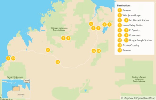 Australia map: Kimberley Safari in Remote North-Western Australia - 14 Days