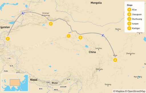 Map Experience China's Former Silk Road: Xi'an to Kashgar - 12 Days
