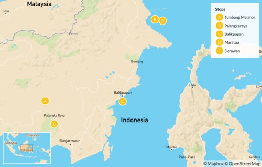 Indonesia map: Wild Borneo Expedition: Central Kalimantan & the Derawan Islands - 14 Days
