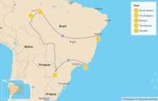 Map of Highlights of Brazil: Rio, Iguaçu, the Amazon & Bahia - 14 Days Map of Highlights of Brazil: Rio, Iguaçu, the Amazon & Bahia - 14 Days