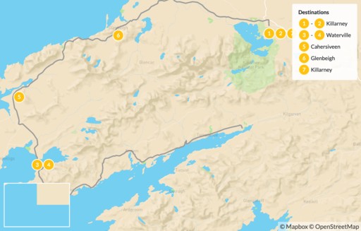 Ireland map: Ring of Kerry Guide Assisted Hike - 8 Days