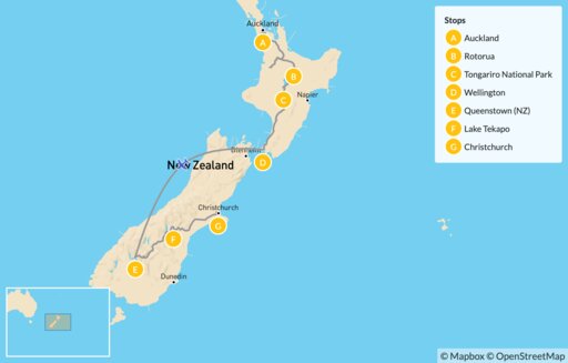 Map North to South New Zealand Family Trip: Nature, Cities & Adventure