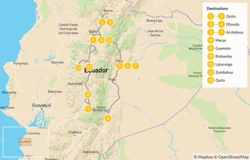 Ecuador map: Culture & Nature in Ecuador: Quito, Otavalo, Amazon, Chimborazo, & Cotopaxi - 14 Days