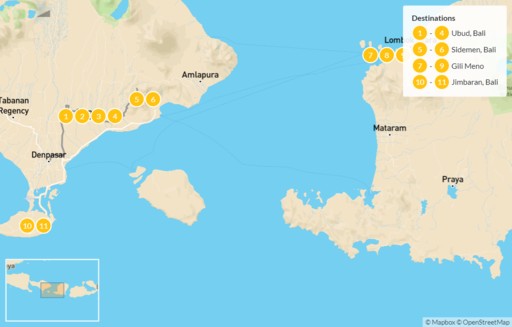 Indonesia map: Uncover Bali: Temples, Trekking, Volcanoes & the Gilis - 12 Days