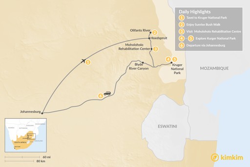 South Africa map: South Africa Safari: Kruger National Park - 6 Days