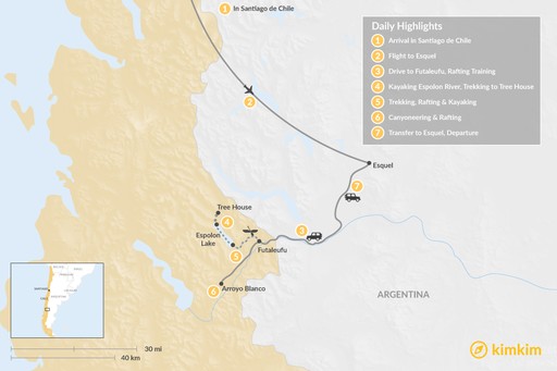 Patagonia map: Trekking & Watersports in Northern Patagonia - 7 Days