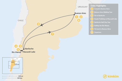 Argentina map: Bariloche Family Adventure - 7 Days