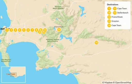 South Africa map: Cape Town Fitness & Cycle Tour - 15 Days