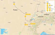 Map of Eastern France Roadtrip: Paris, Dijon, Beaune, Annecy Lyon - 11 Days