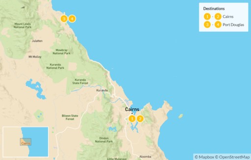 Australia map: Far North Queensland Getaway: Cairns, Port Douglas, Great Barrier Reef, & Daintree Rainforest - 5 Days