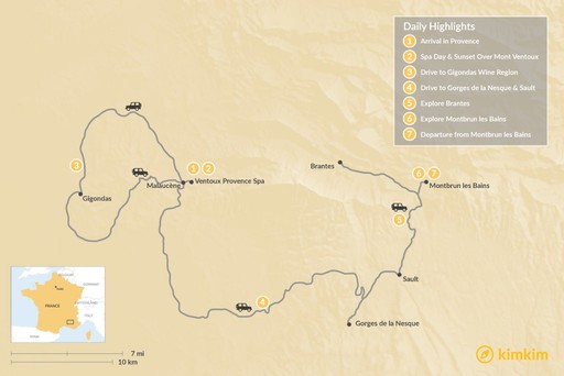 France map: Hiking & Hilltop Villages in Provence: 7 Day Itinerary