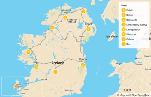 Map Northern Road Trip (Ireland Walk Hike Bike) - 11 Days