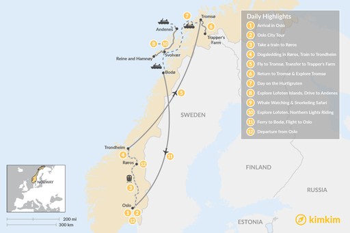 Norway map: Ultimate Winter Adventure in Norway's Arctic - 12 Days