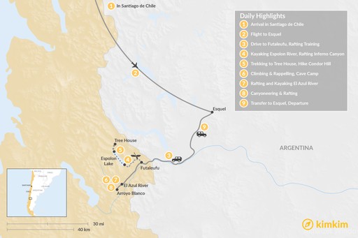 Patagonia map: Futaleufu River Rafting Multisport Adventure - 9 Days