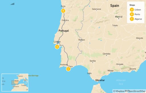 Map Portugal Getaway: Lisbon, Porto & the Algarve - 9 Days