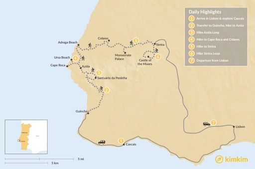 Portugal map: Portugal: Sintra Heritage & Coastal Trails Hike - 7 Days