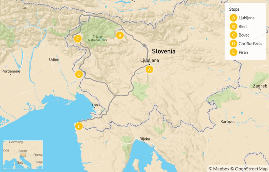 Map of Food & Nature in Slovenia - 8 Days Map of Food & Nature in Slovenia - 8 Days