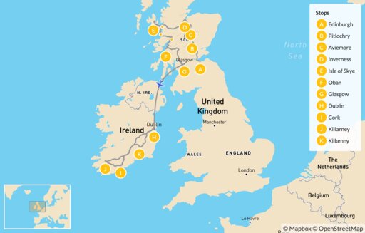 Map Ultimate Scotland & Ireland Road Trip - 16 Days