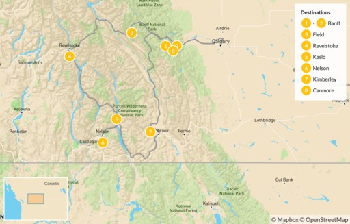 British Columbia map: Kootenay Rockies: Hot Springs Circle Route - 9 Days