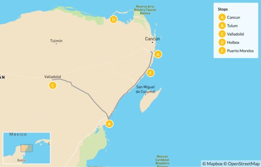 Mexico map: Mexico Culture & Beaches: Tulum, Valladolid, Holbox Island, & More - 12 Days