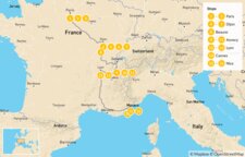 Map of Eastern France Roadtrip: Paris, Dijon, Beaune, Annecy, Nice & More - 17 Days