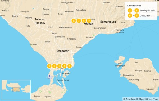 Indonesia map: Bali Exploration: Seminyak, Uluwatu, Nusa Lembongan, Ubud- 10 days