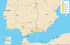Map of Southern Spain Family Adventure: Madrid, Granada, Málaga & Seville - 10 Days