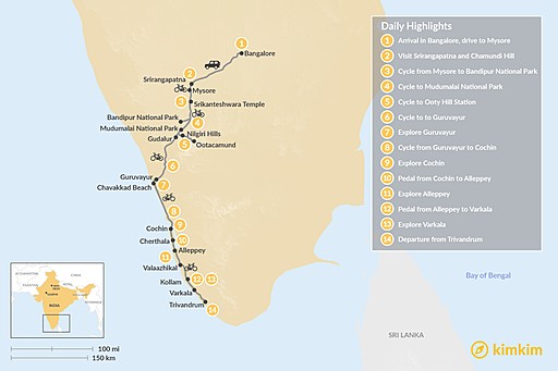 India map: Cycling Karnataka and Kerala — 14 Days