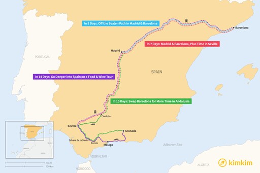 Spain map: Ultimate Spain Itineraries: 5, 7, 10, & 14 Days