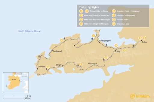 Ireland map: Hiking the Dingle Way - 8 Days