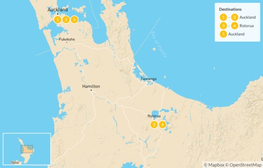 New Zealand map: New Zealand: Auckland and Rotorua - 5 Days