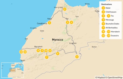 Morocco map: Luxury Grand Tour of Morocco - 14 Days