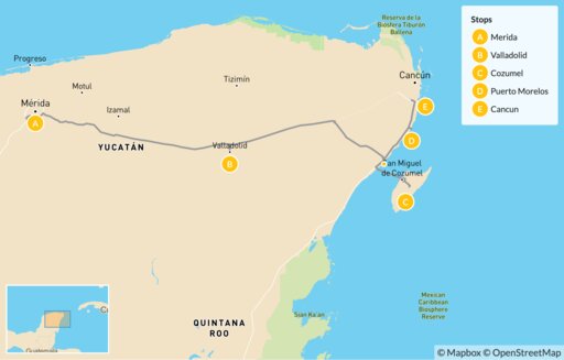 Mexico map: Highlights of Yucatán and diving in Cozumel Island - 6 Days