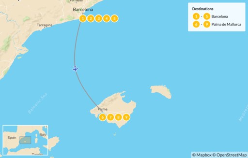 Spain map: Barcelona & Mallorca - 10 Days