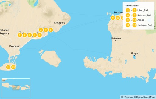 Indonesia map: Magical Indonesia: Ubud, Sidemen, Gili Air, & Jimbaran - 14 Days