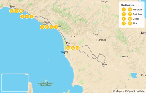 Italy map: Cinque Terre and the Italian Riviera - 14 Days