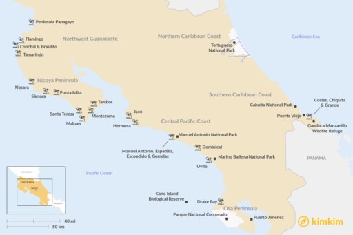 Costa Rica map: Costa Rica's Best Beaches